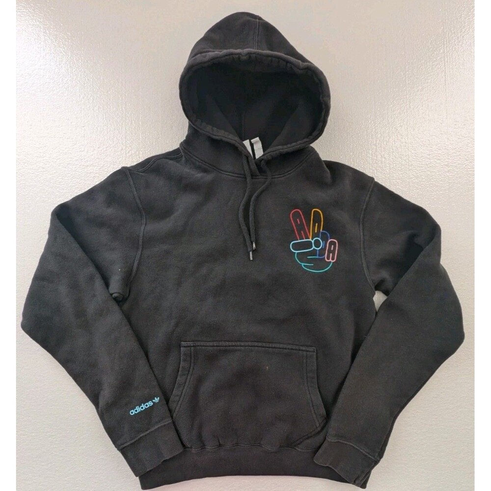 Adidas Originals OG Peace Sign Hoodie Men’s Small Trefoil Black Peace Sign